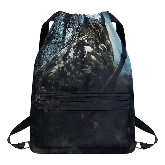 Owl At Night Print Drawstring Backpack