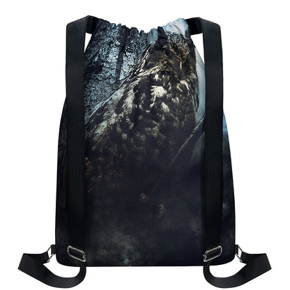Owl At Night Print Drawstring Backpack