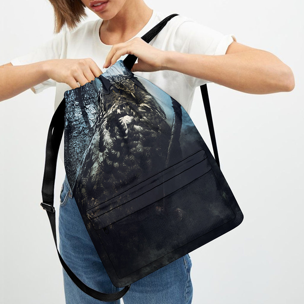 Owl At Night Print Drawstring Backpack
