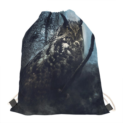 Owl At Night Print Drawstring Bag