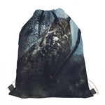 Owl At Night Print Drawstring Bag