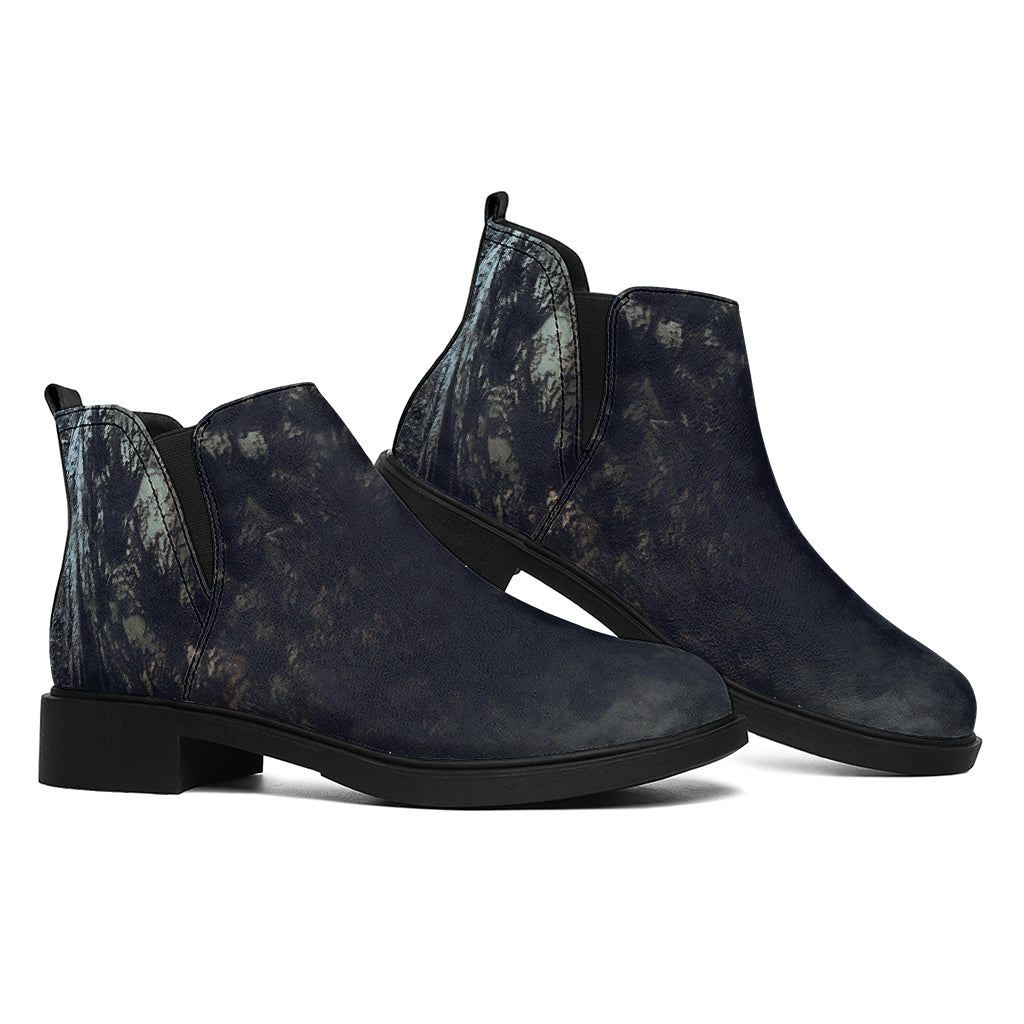 Owl At Night Print Flat Ankle Boots