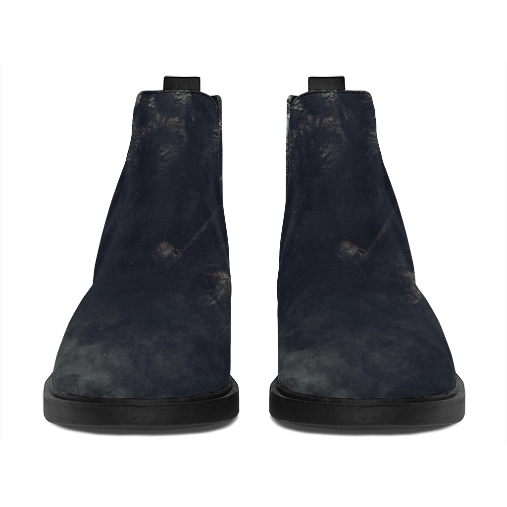 Owl At Night Print Flat Ankle Boots