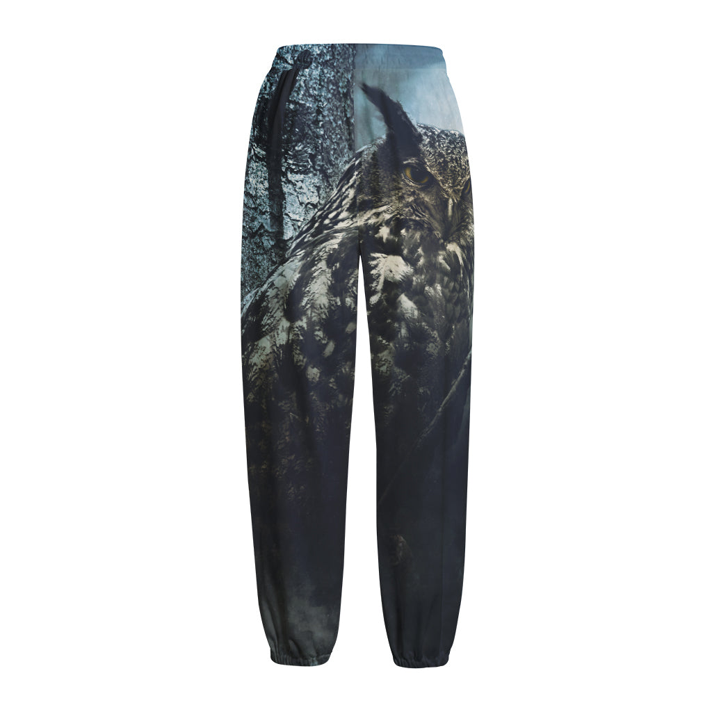 Owl At Night Print Fleece Lined Knit Pants