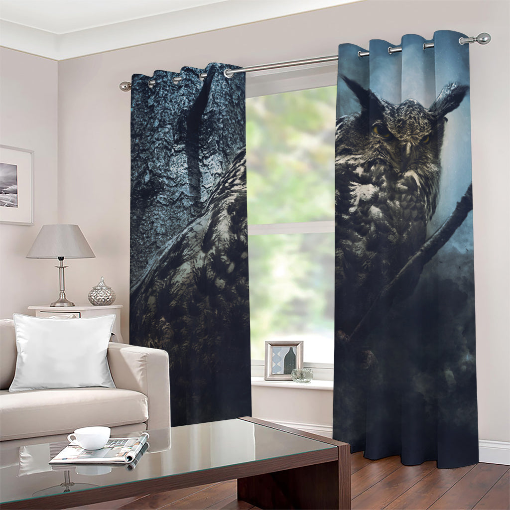 Owl At Night Print Grommet Curtains