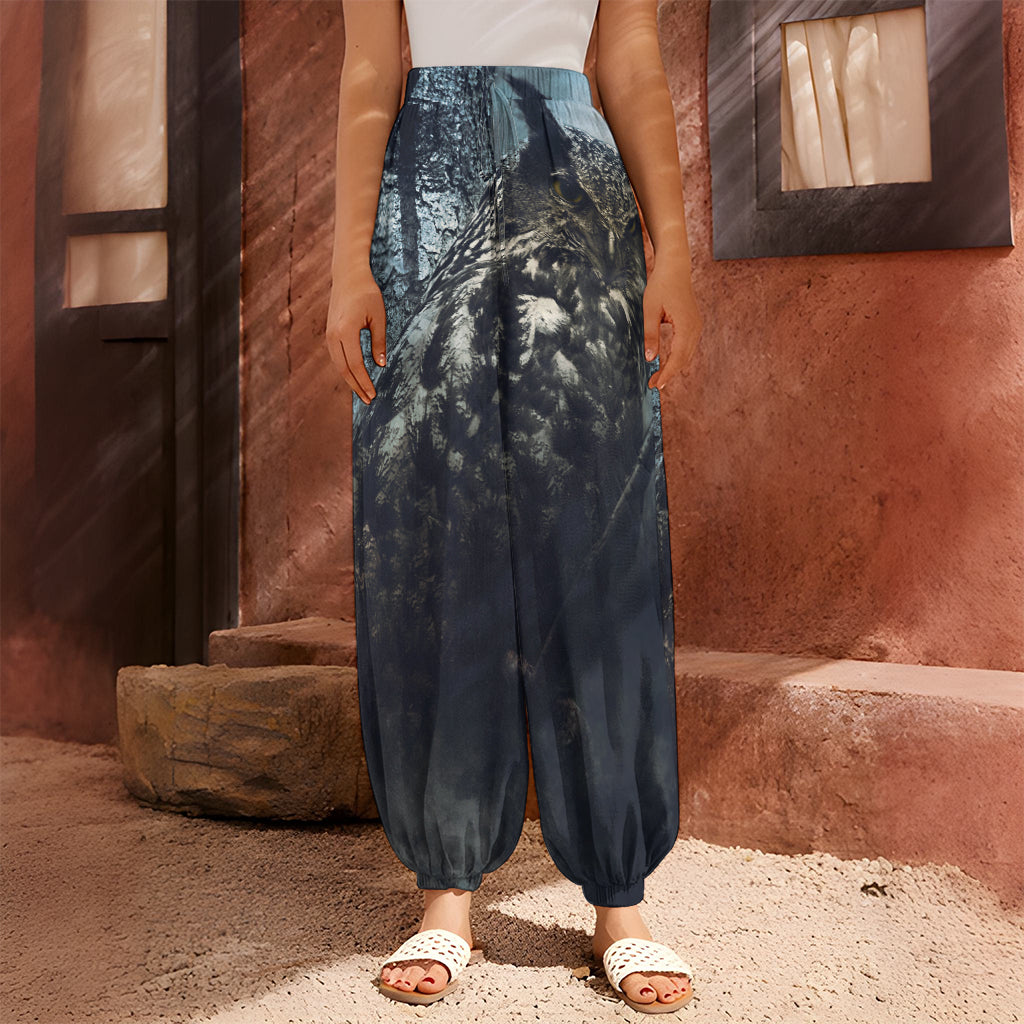 Owl At Night Print Harem Pants