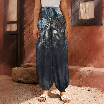 Owl At Night Print Harem Pants
