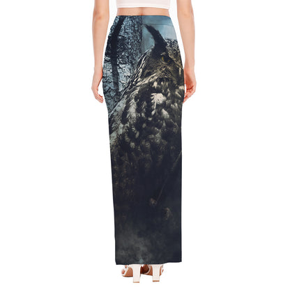 Owl At Night Print High Slit Maxi Skirt