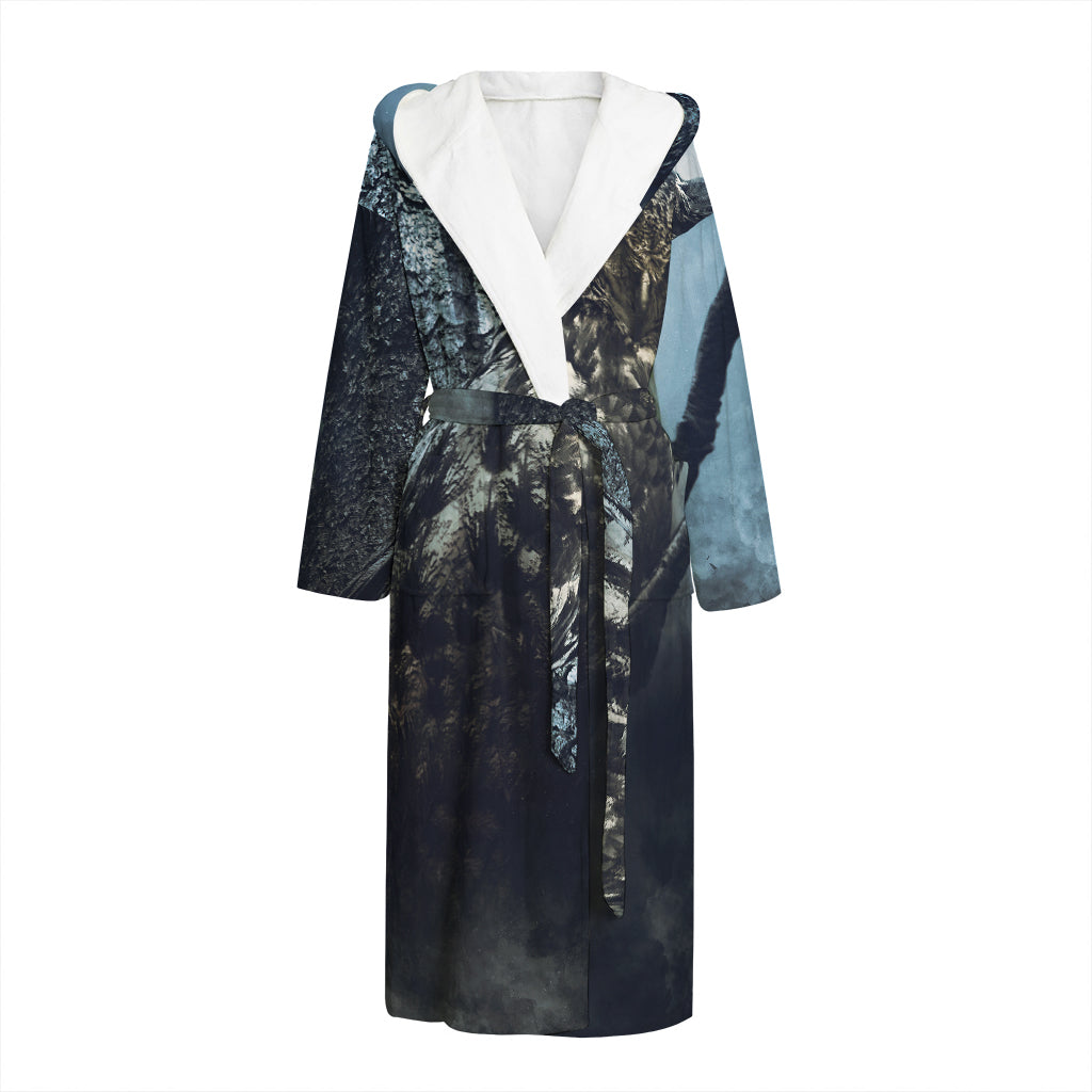 Owl At Night Print Hooded Bathrobe