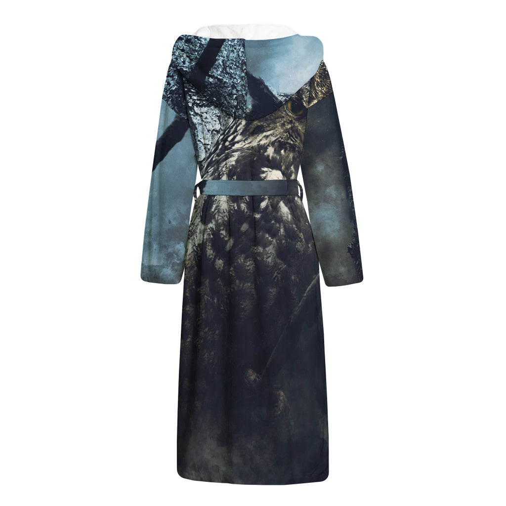 Owl At Night Print Hooded Bathrobe