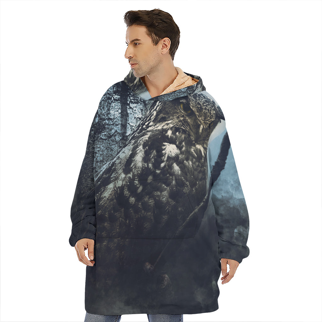 Owl At Night Print Hoodie Blanket