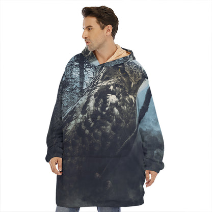 Owl At Night Print Hoodie Blanket