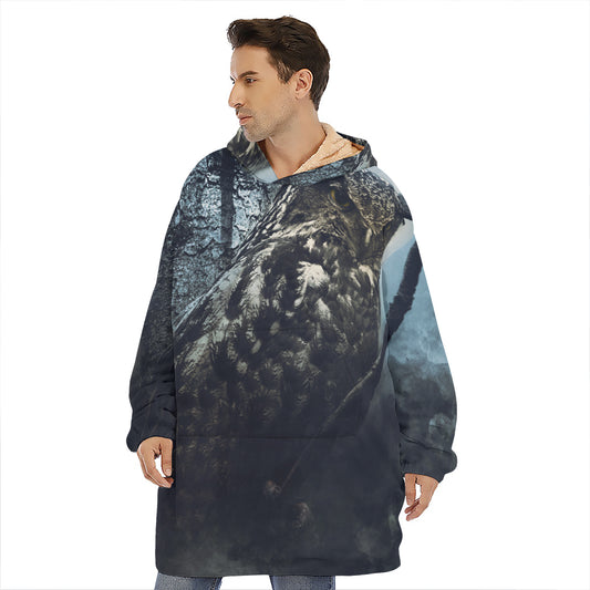 Owl At Night Print Hoodie Blanket