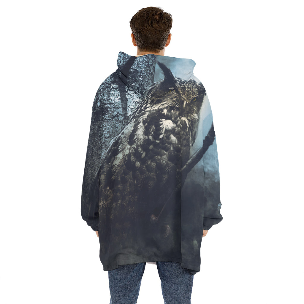 Owl At Night Print Hoodie Blanket