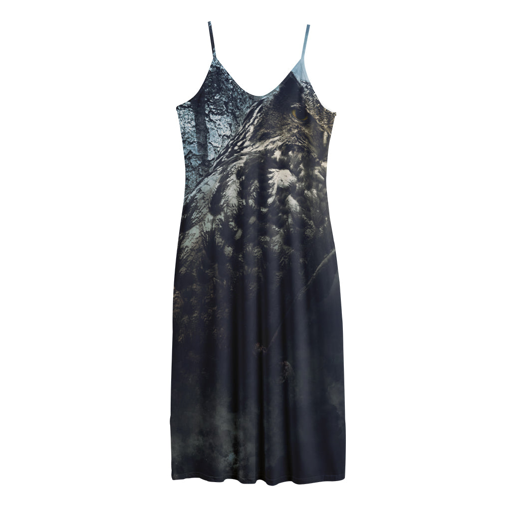 Owl At Night Print Jersey Midi Cami Dress