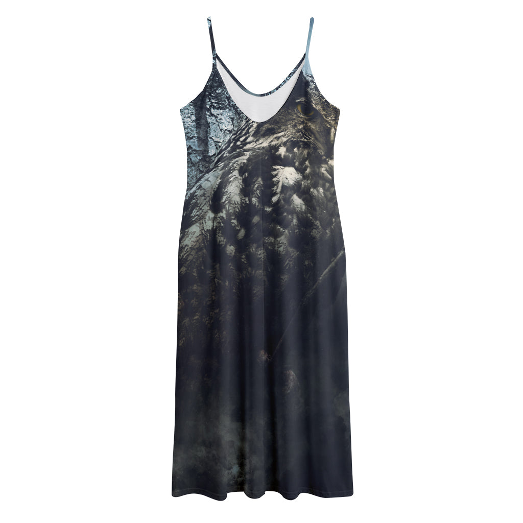 Owl At Night Print Jersey Midi Cami Dress