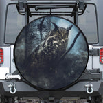Owl At Night Print Leather Spare Tire Cover
