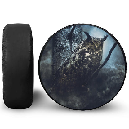 Owl At Night Print Leather Spare Tire Cover