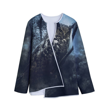 Owl At Night Print Long Sleeve Short Coat