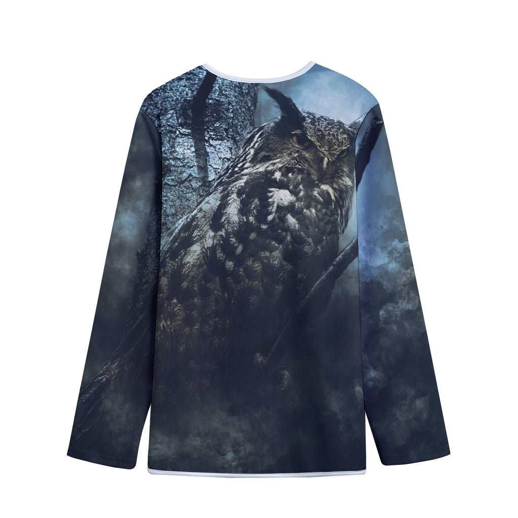 Owl At Night Print Long Sleeve Short Coat