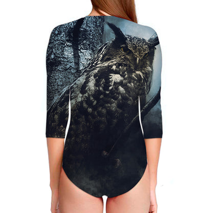 Owl At Night Print Long Sleeve Swimsuit