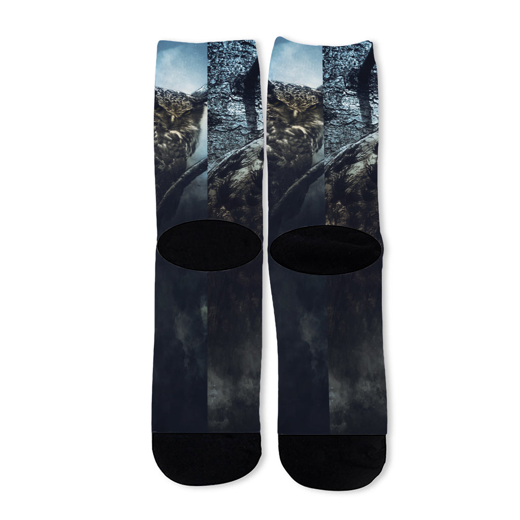 Owl At Night Print Long Socks