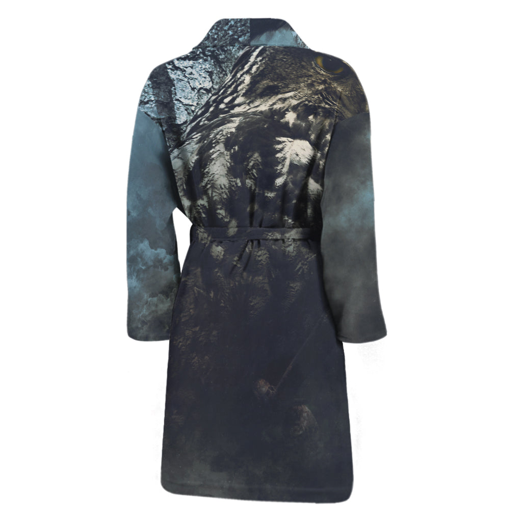 Owl At Night Print Men's Bathrobe