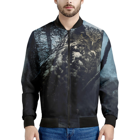 Owl At Night Print Men's Bomber Jacket