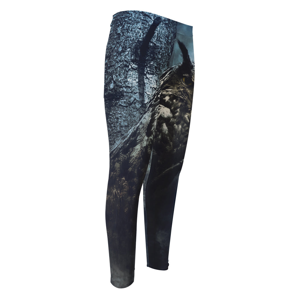 Owl At Night Print Men's Compression Pants