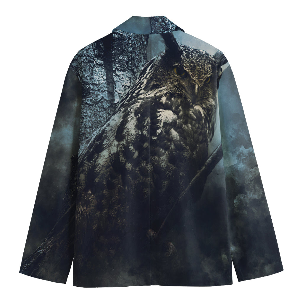 Owl At Night Print Men's Cotton Blazer
