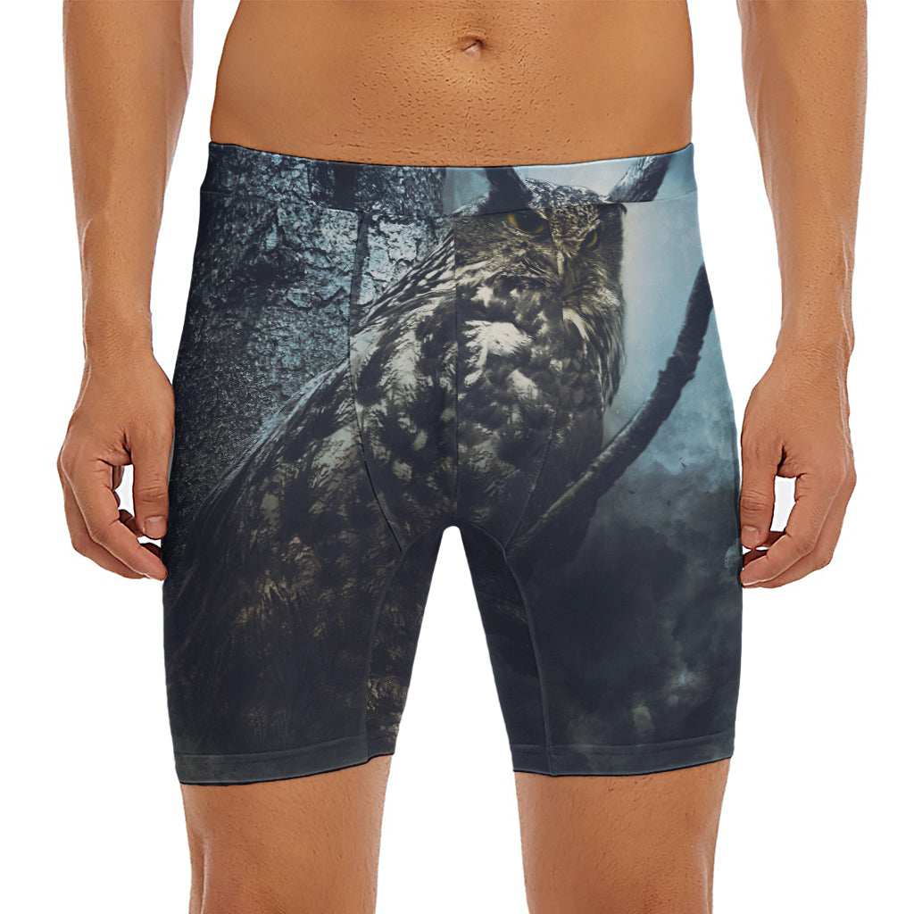 Owl At Night Print Men's Long Boxer Briefs