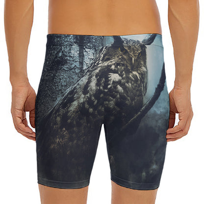 Owl At Night Print Men's Long Boxer Briefs