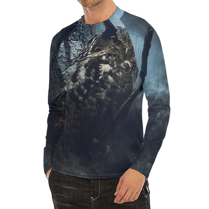 Owl At Night Print Men's Long Sleeve Rash Guard