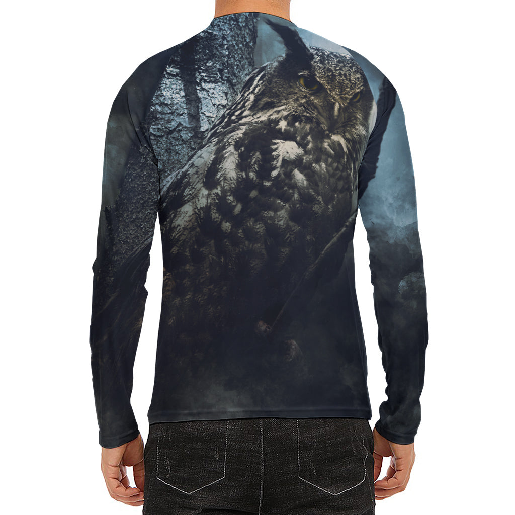 Owl At Night Print Men's Long Sleeve Rash Guard