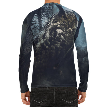 Owl At Night Print Men's Long Sleeve Rash Guard