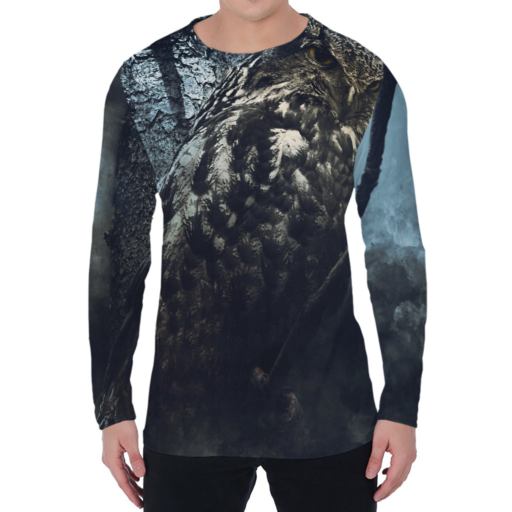 Owl At Night Print Men's Long Sleeve T-Shirt