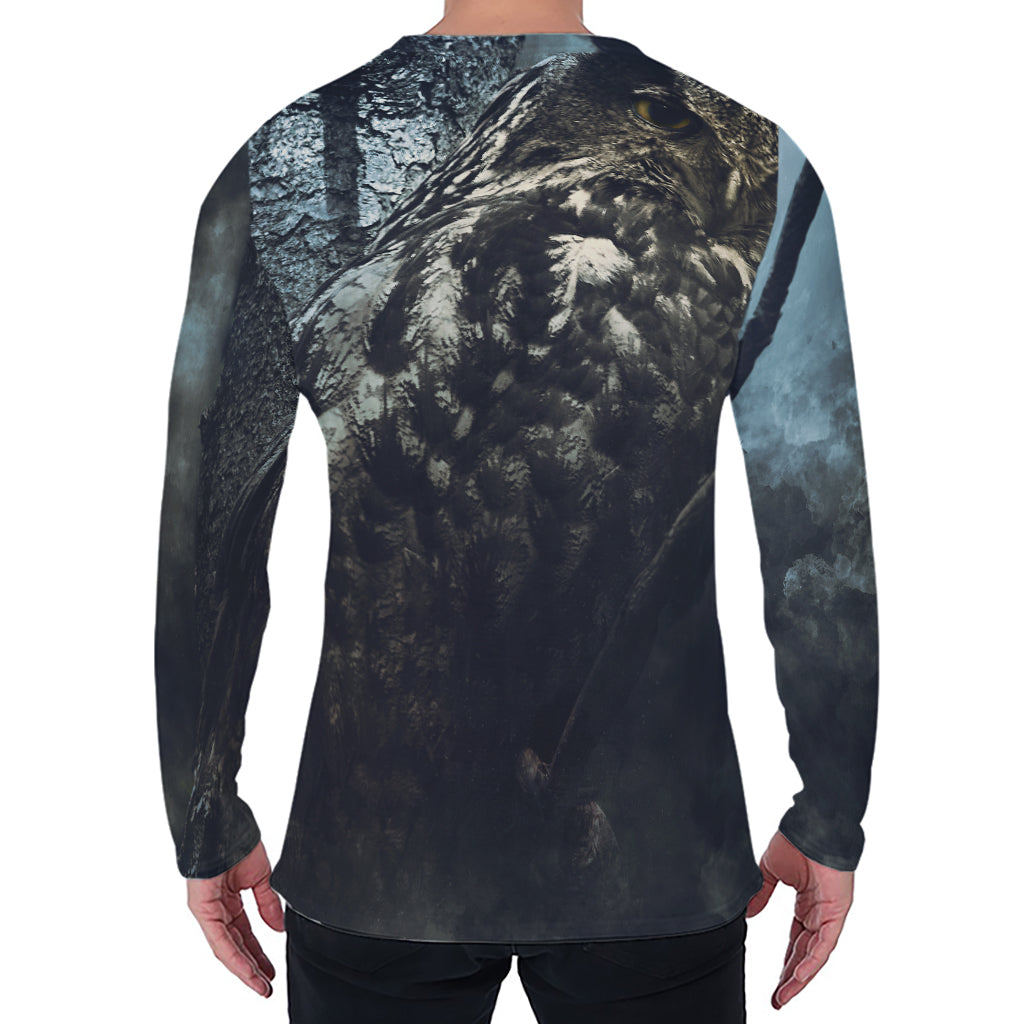 Owl At Night Print Men's Long Sleeve T-Shirt