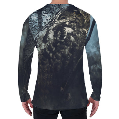 Owl At Night Print Men's Long Sleeve T-Shirt
