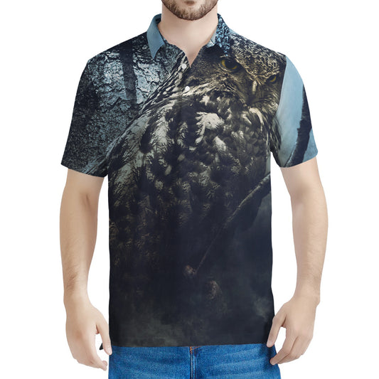 Owl At Night Print Men's Polo Shirt