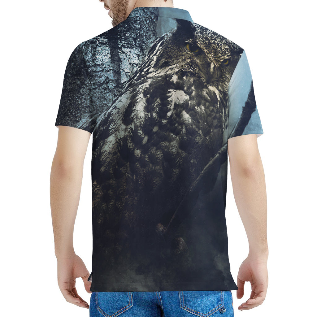 Owl At Night Print Men's Polo Shirt