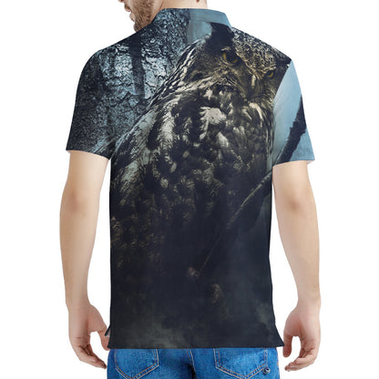 Owl At Night Print Men's Polo Shirt