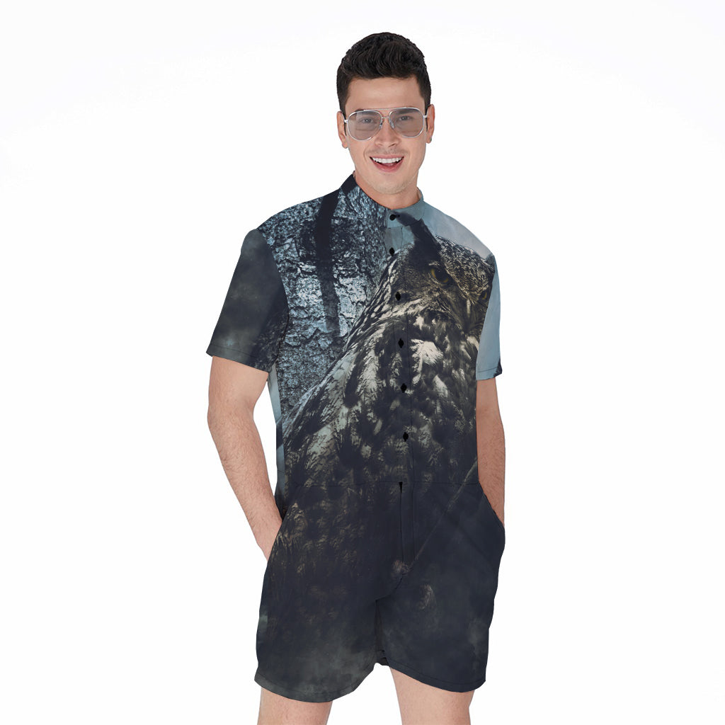 Owl At Night Print Men's Rompers