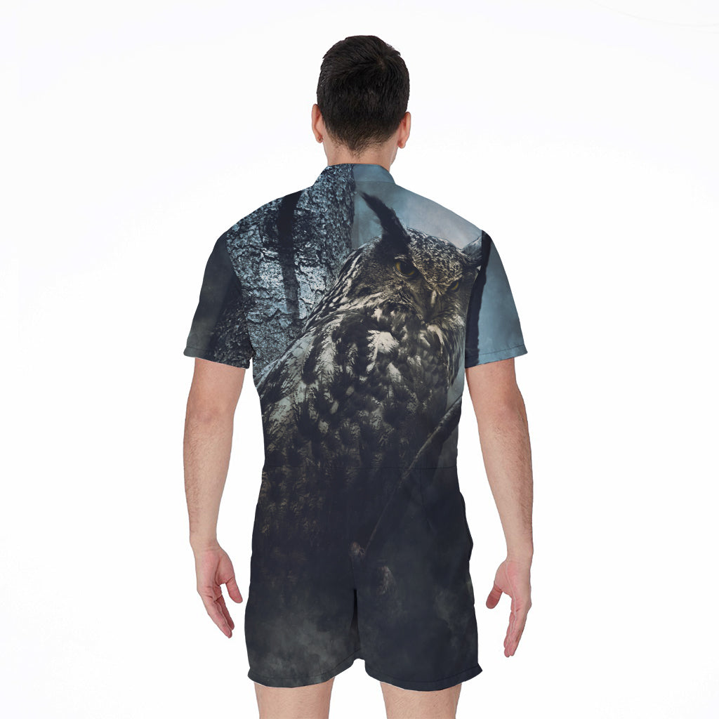 Owl At Night Print Men's Rompers
