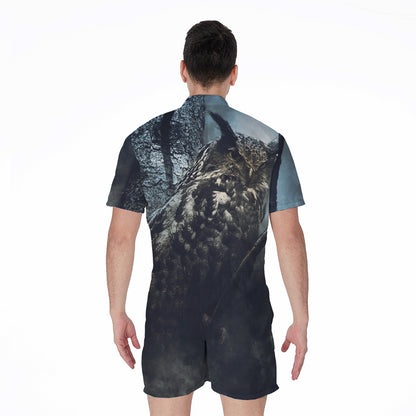 Owl At Night Print Men's Rompers