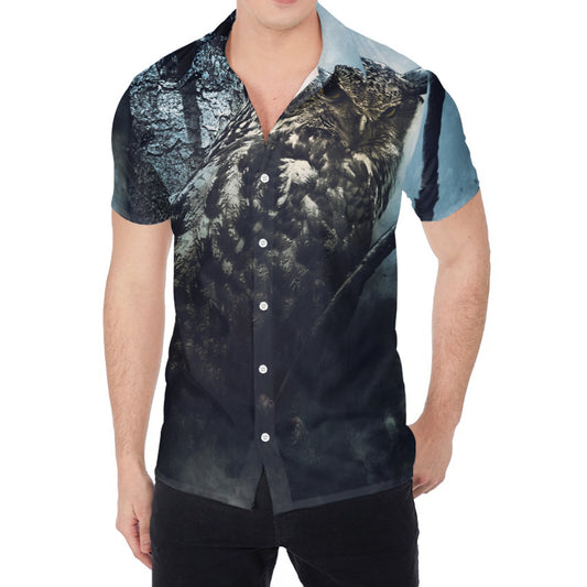 Owl At Night Print Men's Shirt