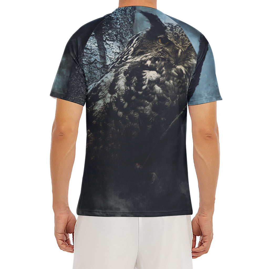 Owl At Night Print Men's Short Sleeve Rash Guard