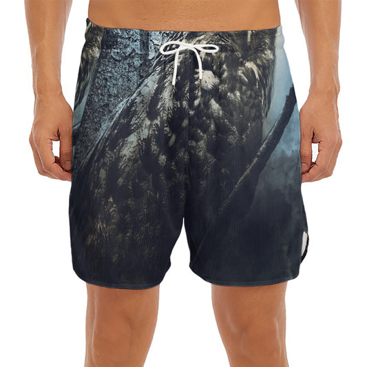 Owl At Night Print Men's Split Running Shorts