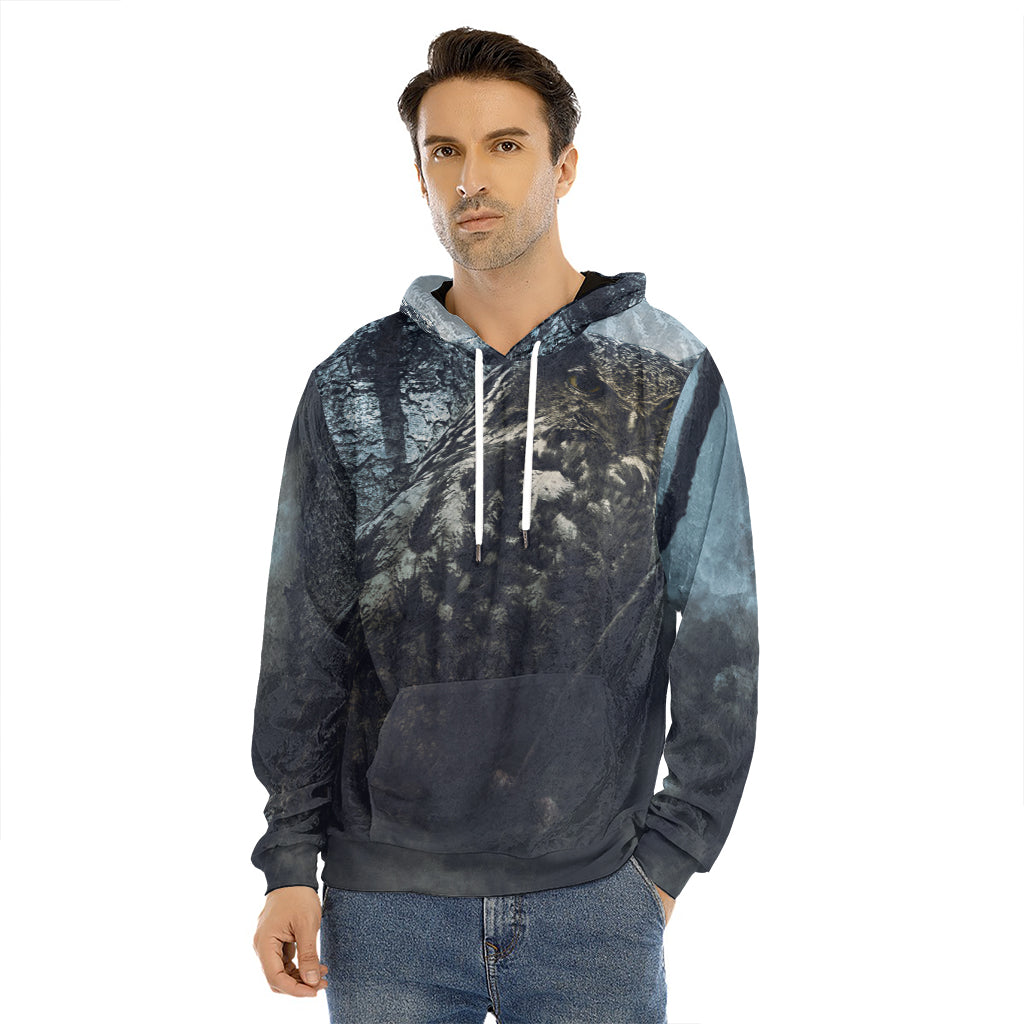 Owl At Night Print Men's Velvet Pullover Hoodie