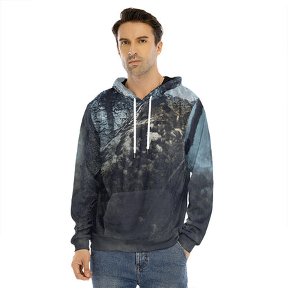 Owl At Night Print Men's Velvet Pullover Hoodie
