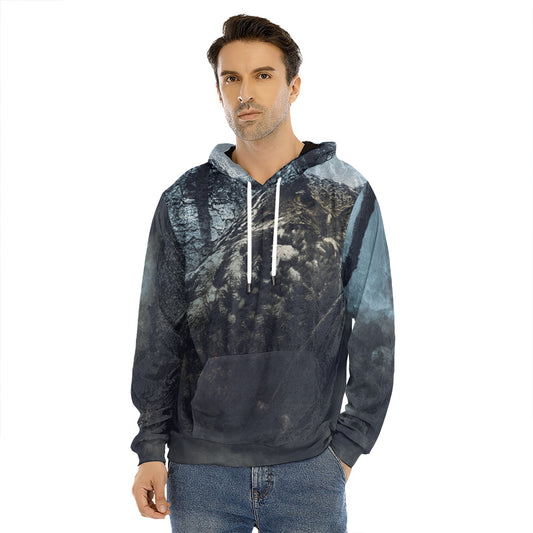 Owl At Night Print Men's Velvet Pullover Hoodie